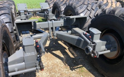 Robust Tandom axels with truck drum brakes.