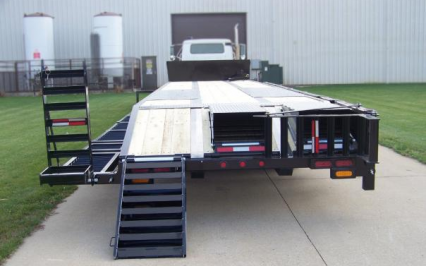 Behnke Semi Sprayer Trailer Ramps and Rails Up and Down